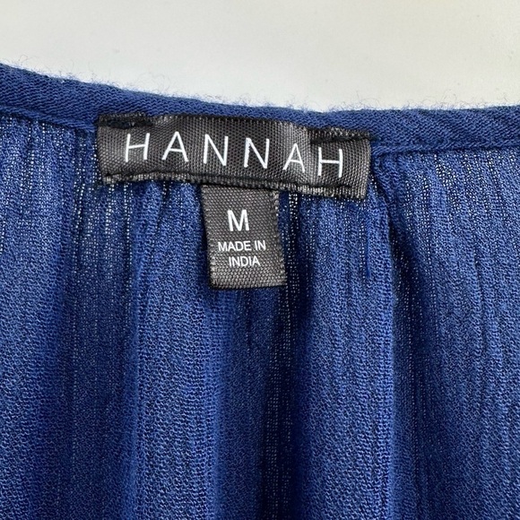 HANNAH Women’s Dark Blue with White Embroidery & Tassle Tie Top Size Medium - Picture 10 of 11